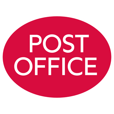 Bright red oval sign with bold white text reading "POST OFFICE".