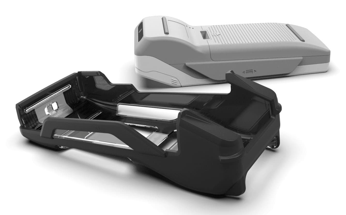 Black protective case designed for Havis POS systems, featuring a sturdy construction with a sleek design and cutouts for secure device fitting.