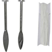 Faithfull Brick Line Pins, silver steel with pointed ends, paired with white nylon line spool.