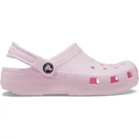 Pink baby clogs Crocs Classic with ventilation holes and adjustable heel strap.