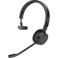 Black Jabra Evolve 65 TE mono headset with cushioned ear pad, adjustable headband, and flexible boom microphone.