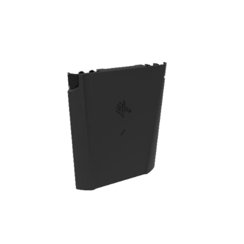 Black rechargeable battery for Zebra handheld mobile computers, featuring a sleek design with rounded edges and the Zebra logo embossed on the front.